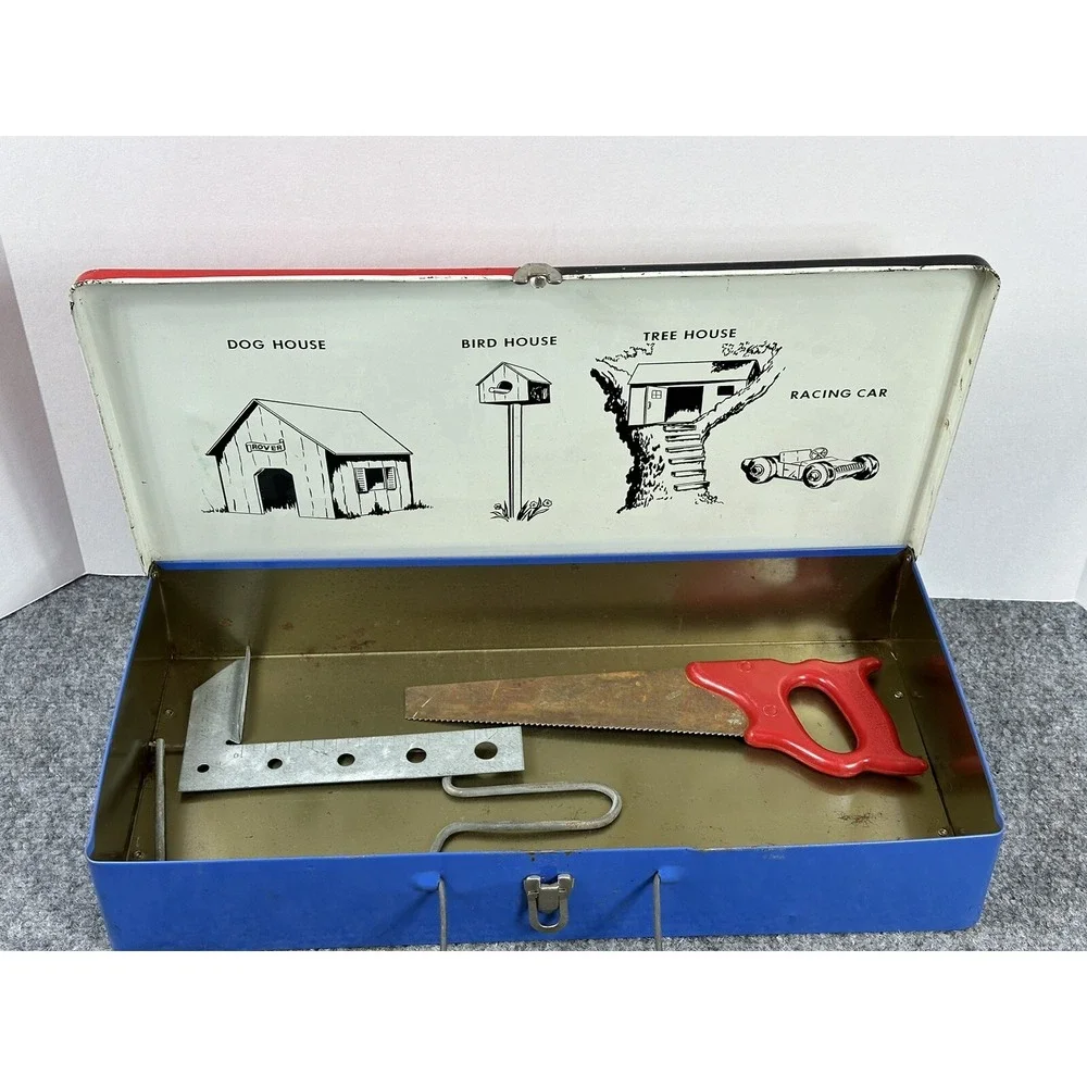 Mr. Fix er Fixer vintage toy metal‎ tool chest box Handsaw saw straight edge R&S